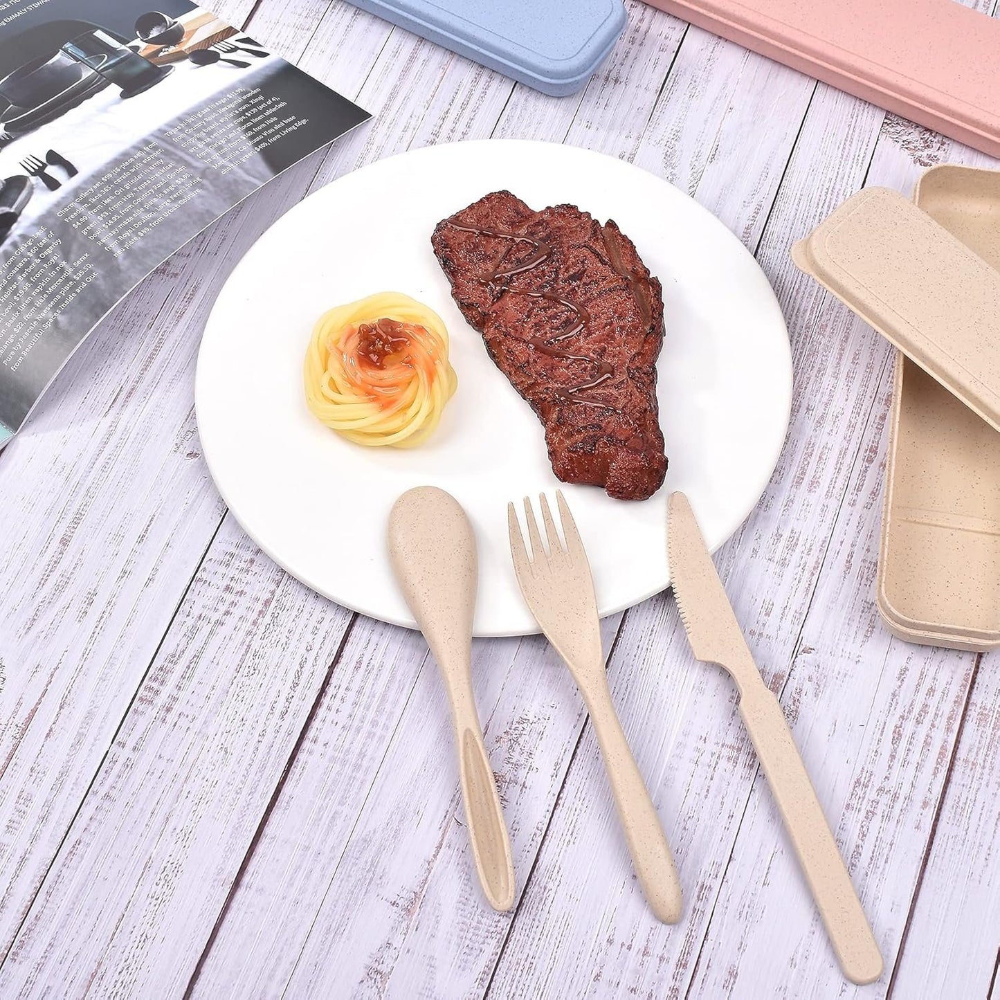 4 Pack Reusable Utensils Set with Case, Spoon Knife Fork Portable Cutlery Set, Eco Friendly Non-Toxin Reusable Travel Utensil Set for Adult Picnic Camping or Birthday