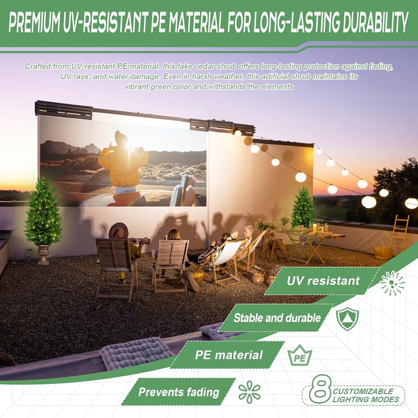 Gfilay 4FT Pre-Lit Artificial Cedar Trees Outdoor - UV-Resistant Outdoor Plants with LED Lights, Potted Greenery for Garden, Patio, Home & Office Decor （Set of 1）