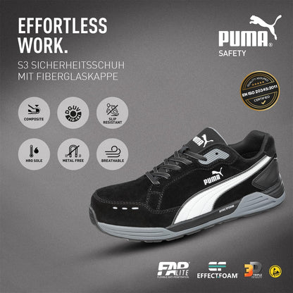 PUMA Safety Frontside Low S1P ESD HRO SRC Safety Shoes, Fiberglass Hood, Anti-Slip, Heat Resistant, Metal-Free, Mens