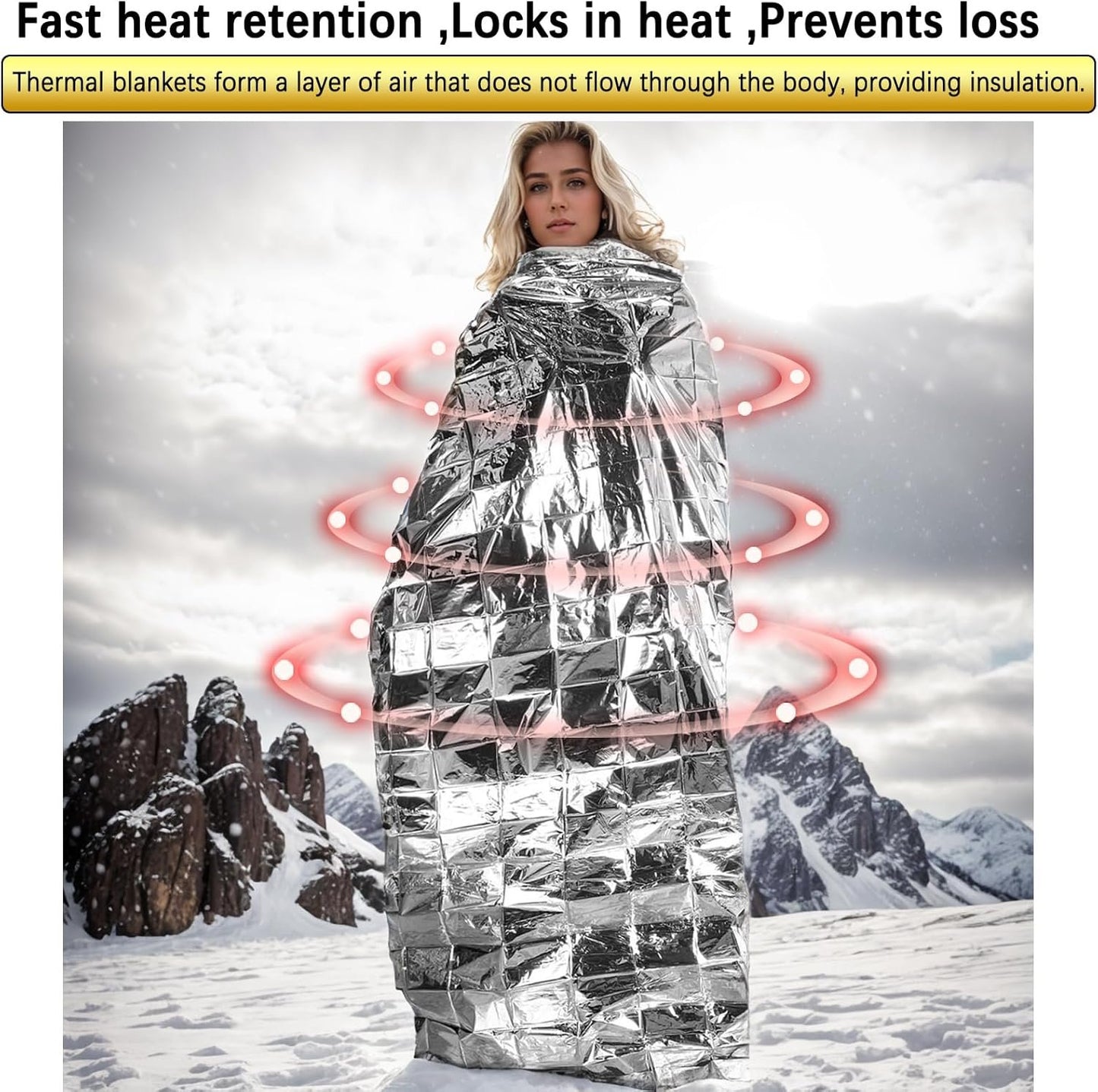 Davonpha Emergency Poncho with Mylar Lined Hood, Reflective, Thickened Double Sided, 90% Heat Retention, Orange, Ultralight Outdoor Survival Blanket for Men, Women, Adults, Camping, Hiking