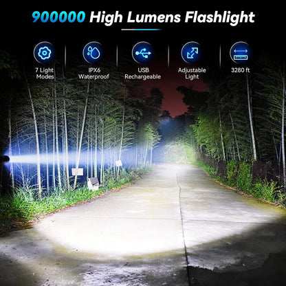 Sigoobal Rechargeable Flashlight, 2 Pack 900000 High Lumens Super Bright Flash Light, 7 Modes with COB Work Light, IPX6 Waterproof, Powerful Handheld LED Flashlights for Camping, Hiking