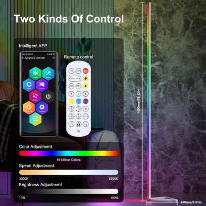 MIHEAL 2PCS Corner Floor Lamp, Synced Lights LED Control Floor Lamp RGB Light 56" Smart LED Corner Lamp App and Remote for Living Room Gaming Bedroom and Etc.