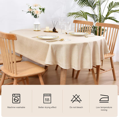 Wolkemer Faux Linen Oval Tablecloth Heavy Duty Wrinkle Resistant Fabric Table Cloths 60 x 102 Inch Beige Farmhouse Rustic Table Cover for Kitchen Dining Indoor Outdoor Tabletop Decoration