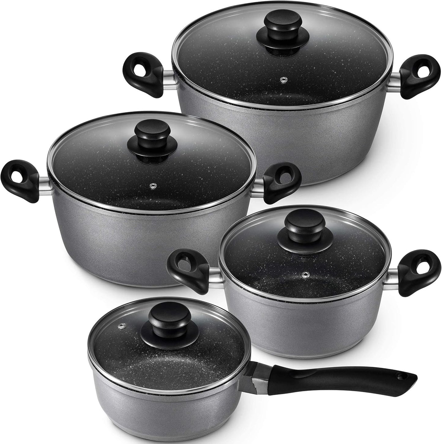 GOURMEX 2L Induction Casserole Pot | Black with Nonstick Coating | Compatible with All Heat Sources | Ideal for Cooking, Boiling and Braising | Includes Glass Lids (1.8L)