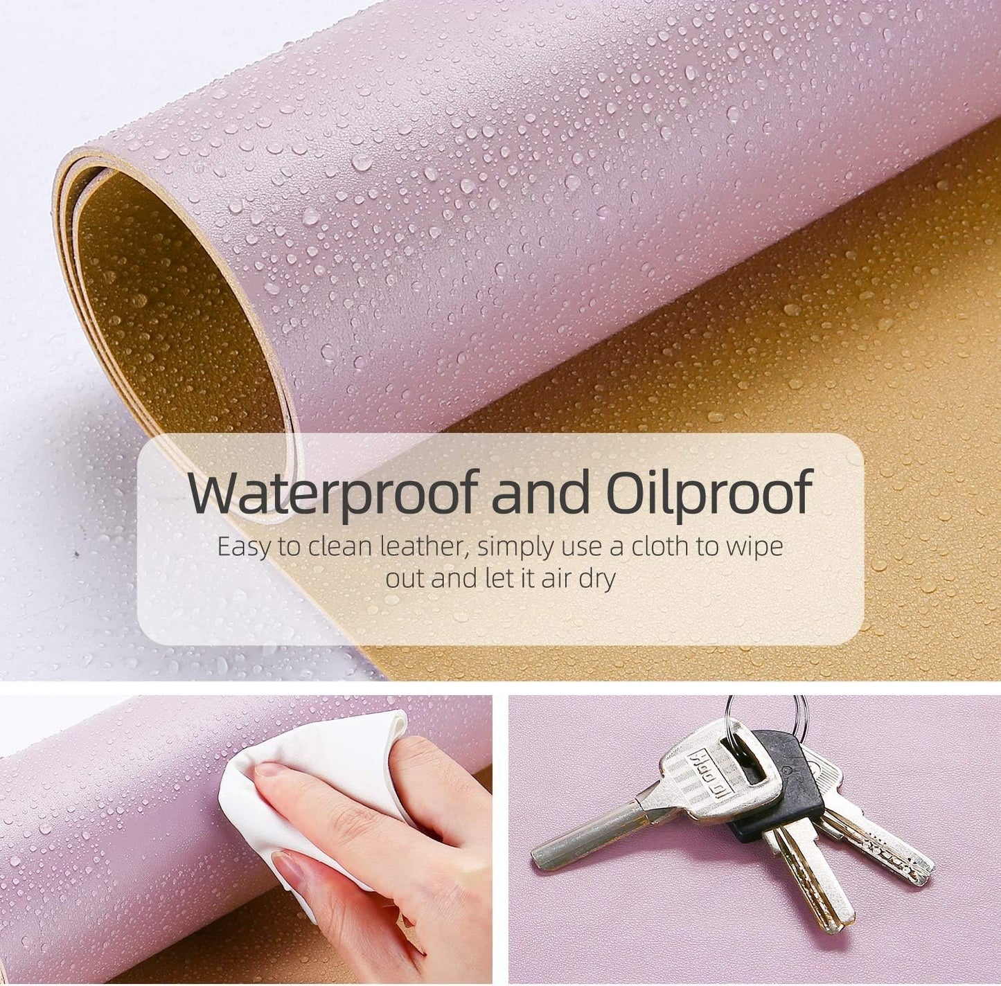YSAGi Multifunctional Office Desk Pad, Ultra Thin Waterproof PU Leather Mouse Pad,Dual Use Desk Writing Mat for Office/Home (Grayish Lavendar+Cinnamon Buff, 31.5" x 15.7")