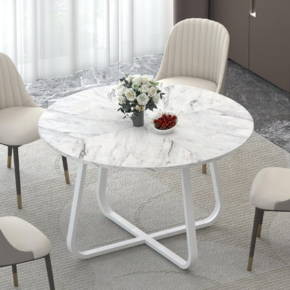 LVB White Faux Marble Round Dining Table, Circle Dining Table Kitchen 4-6 People, Mid-Century Pedestal Dinner Office Living Room, White Marble, 51 Inch