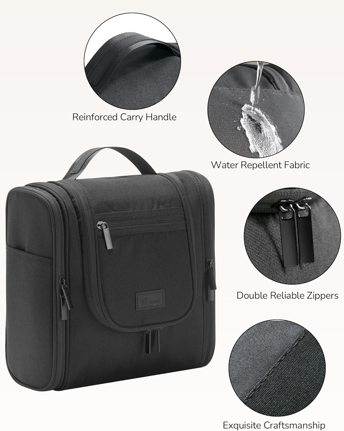 Travel Toiletry Bag for Women and Men, Travel Makeup Bag with Hanging Hook, Large Capacity Water-Resistant Organizer, Cosmetic Bathroom Travel Bag for Toiletries Accessories, Shampoo (Gray)