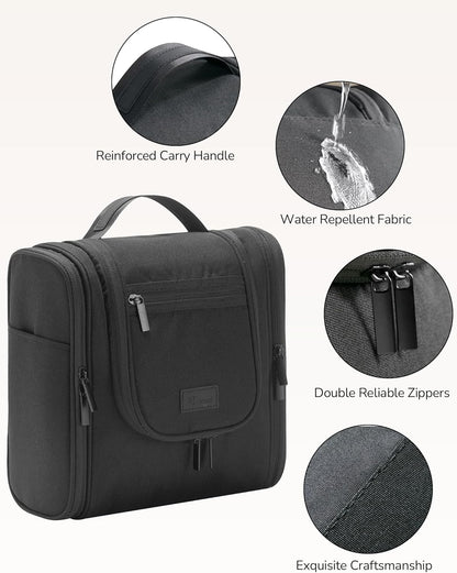 Travel Toiletry Bag for Women and Men, Travel Makeup Bag with Hanging Hook, Large Capacity Water-Resistant Organizer, Cosmetic Bathroom Travel Bag for Toiletries Accessories, Shampoo (Gray)