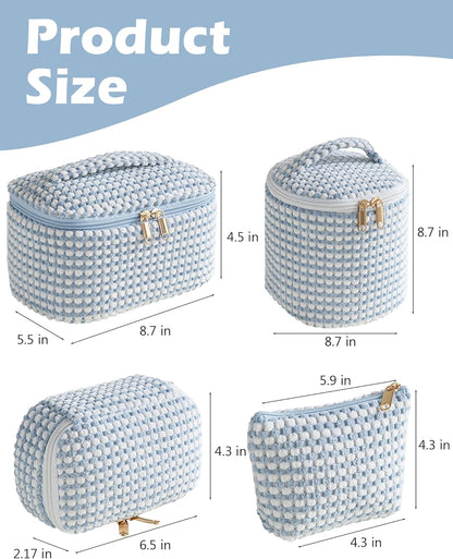 Large Makeup Bag Set, Cute Cosmetic Bag Make up Organizer Case for Women Girls,Wide-Open Pouch Makeup Cosmetic Travel Bag with Handle for Women Purse for Toiletries Accessories Brushes (4 PCS-Blue)