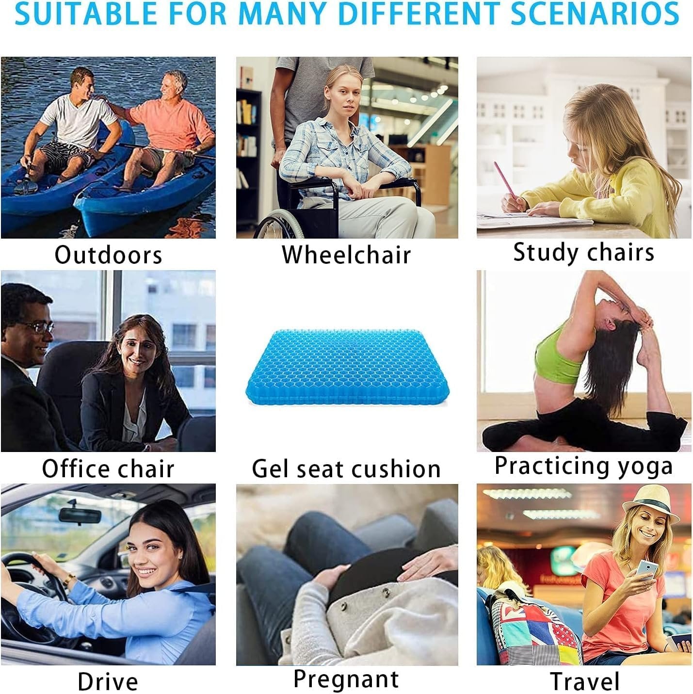 Gel Seat Cushion, ZIKO Ergonomic Design Egg Seat Cushion Wheelchair Cushion with Breathable Non-Slip Cover for Back Sciatica Pain Relief Long-Sitting Seat Cushion for Office Chair Car Wheelchair