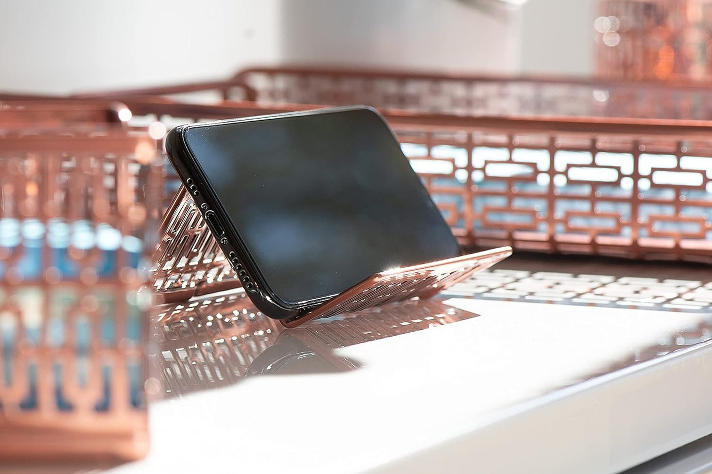 5 Piece Rose Gold Desk Organizer - Office Accessories, Modern Chic Dorm Desk Supply Set, Desk Accessories