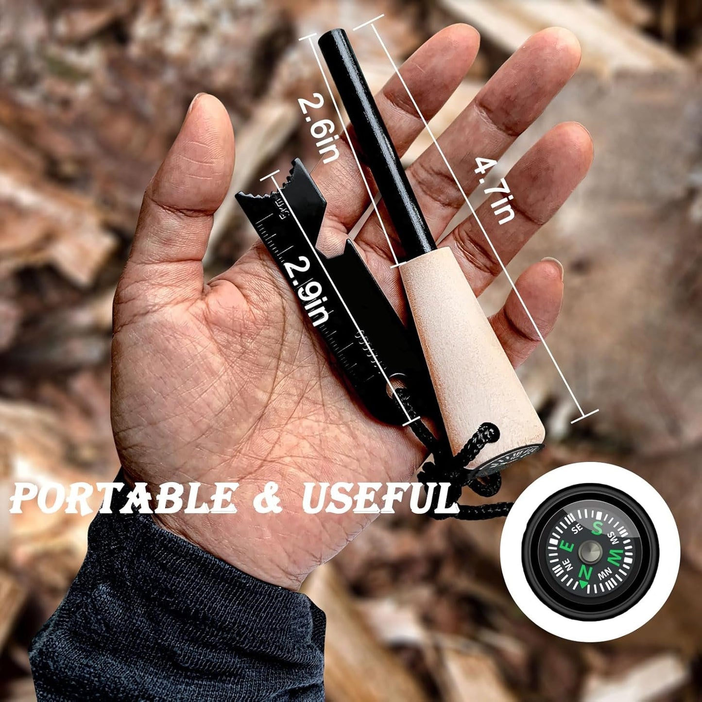 Qsxou Fire Starter Survival Tool Outdoor Flint and Steel Starter with Compass,16,000 Strikes Portable Outdoor Survival Multi-Tool Kits for Camping, Hiking and Backpacking Gear