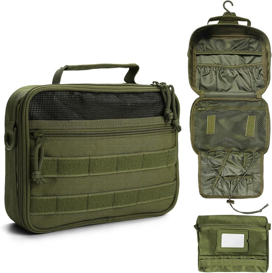 SMONT Tactical Toiletry Bag for Men, 9.5" Hanging Dopp Kit Shaving Hygiene Bag for Traveling Bathroom, Green, Multifunctional