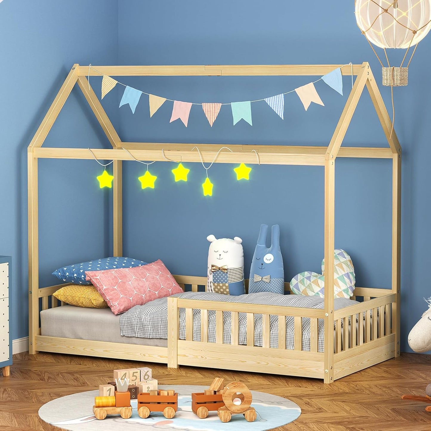 ALFORDSON Renaud Series Oak Kids Bed Frame, Wooden Bedroom Furniture, House Frame Single Mattress Base Platform, Solid Pine Wood Bed Base Foundation Children's Beds