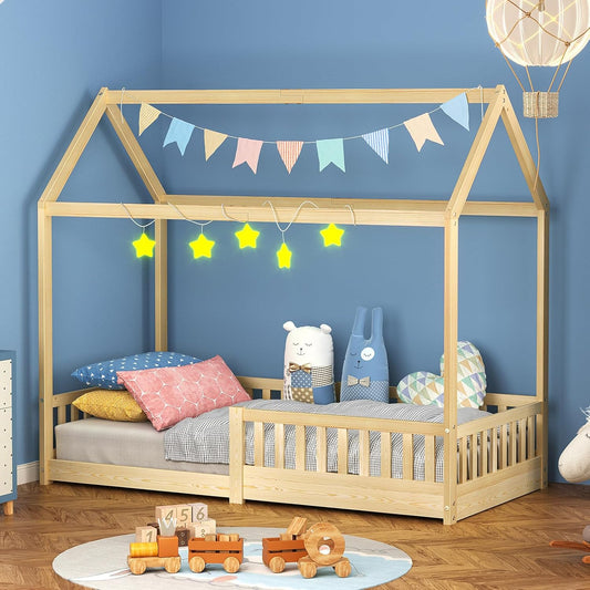 ALFORDSON Renaud Series Oak Kids Bed Frame, Wooden Bedroom Furniture, House Frame Single Mattress Base Platform, Solid Pine Wood Bed Base Foundation Children's Beds