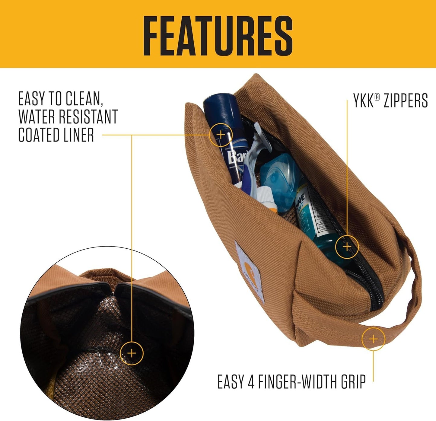 Carhartt Durable Organizer, Pack Travel Essentials W/The Pfas Free Toiletry Bag W/Water Resistance, Travel Kit (Black), One Size, Durable Organizer Bag, Pack Travel Essentials W/The Pfas Free