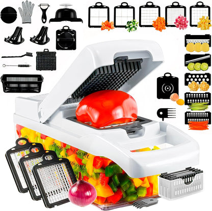 Billord Vegetable Chopper - 18in1 Professional Onion Chopper & Spiraizer with Container, Food Cutter Fruit Slicer, Kitchen Gadgets & Accessories or Salad Potato Carrot Garlic, Vegetable Cutter Tools