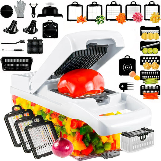 Billord Vegetable Chopper - 18in1 Professional Onion Chopper & Spiraizer with Container, Food Cutter Fruit Slicer, Kitchen Gadgets & Accessories or Salad Potato Carrot Garlic, Vegetable Cutter Tools