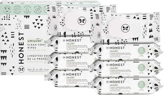 The Honest Company Clean Conscious Unscented Wipes | Over 99% Water, Compostable, Plant-Based, Baby Wipes | Hypoallergenic for Sensitive Skin, EWG Verified | Pattern Play, 576 Count