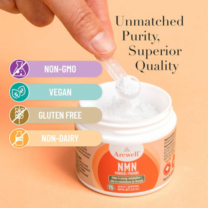 Arcwell Micronized NMN (Nicotinamide Mononucleotide) Powder | 250 mg per Scoop | NAD+ Supplement | Source of Niacin, Vitamin B3 | Supports Cellular Health & Energy Production (15 g, 60 servings)