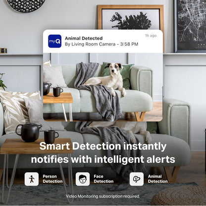 CHAMBERLAIN myQ Smart Indoor Security Camera – 1080p HD Video, Night Vision, Motion Detection, Wi-Fi, Two-Way Audio, Smartphone Control