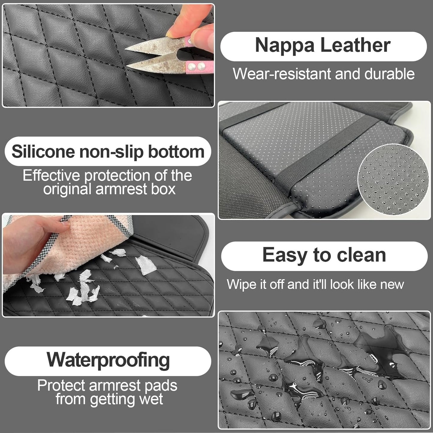 Leather Car Armrest Cover, Universal PU Leather Center Console Cushion for Car, Waterproof Non Slip Arm Rest Seat Storage Box Mat Auto Interior Accessories