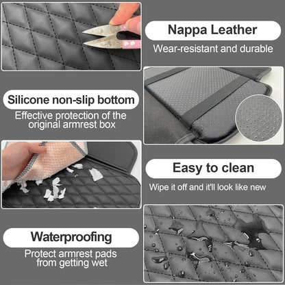 Leather Car Armrest Cover, Universal PU Leather Center Console Cushion for Car, Waterproof Non Slip Arm Rest Seat Storage Box Mat Auto Interior Accessories