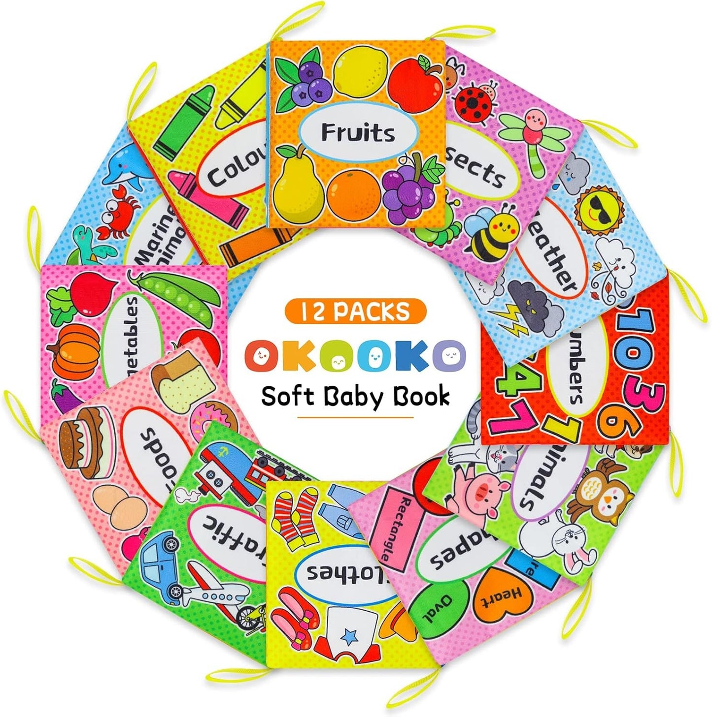 OKOOKO Soft Baby Books 12PCS Soft Cloth Books Bath Books Crinkle Washable Non-Toxic Early Education Preschool Learning Toy for Newborns Babies Infants Toddlers Kids