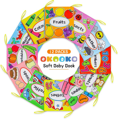 OKOOKO Soft Baby Books 12PCS Soft Cloth Books Bath Books Crinkle Washable Non-Toxic Early Education Preschool Learning Toy for Newborns Babies Infants Toddlers Kids