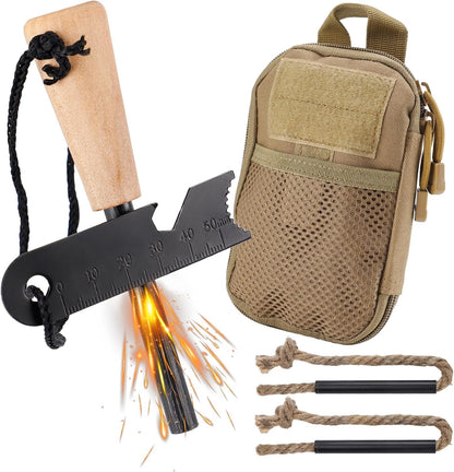 Fire Starter Survival Tool, Fire Starter Kit, Portable & Easy to Use, Fire Starters for Campfires Hiking Survival Training Gift (50 Fire Plugs Set/Wick Hemp Rope and Bag Set)