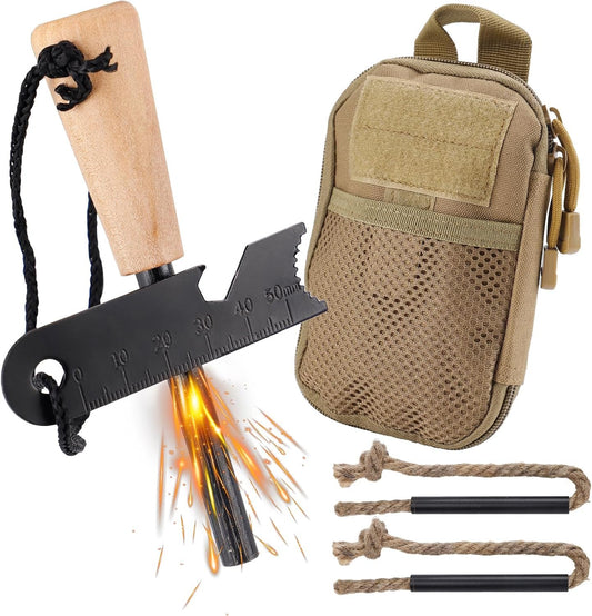 Fire Starter Survival Tool, Fire Starter Kit, Portable & Easy to Use, Fire Starters for Campfires Hiking Survival Training Gift (50 Fire Plugs Set/Wick Hemp Rope and Bag Set)