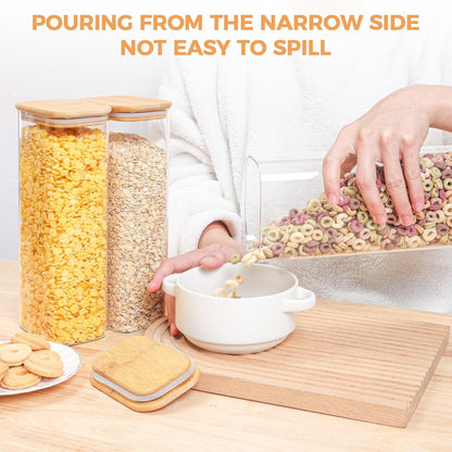 ComSaf 71oz Rectangle Glass Storage Containers with Lids, Glass Jars with Bamboo Lids, Clear Food Storage Jar, Tall Spaghetti Container, Pantry Storage Container for Pasta Flour Oats Nuts Rice