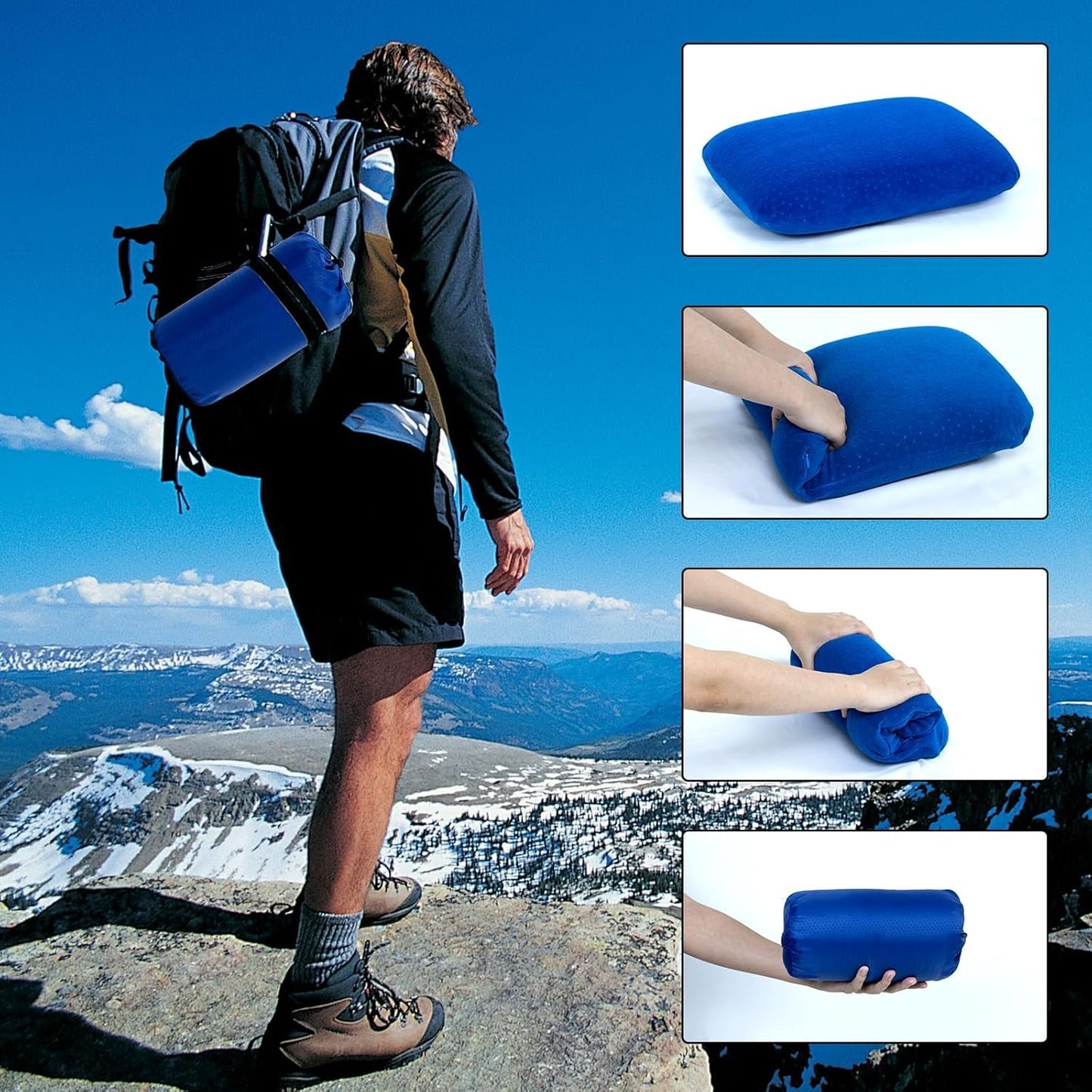 YOUMAKO Travel & Camping Lightweight Pillow - Memory Foam Travel Pillow for Adults Kids Outdoor Backpacking Hiking Gear with Travel Storage Bag