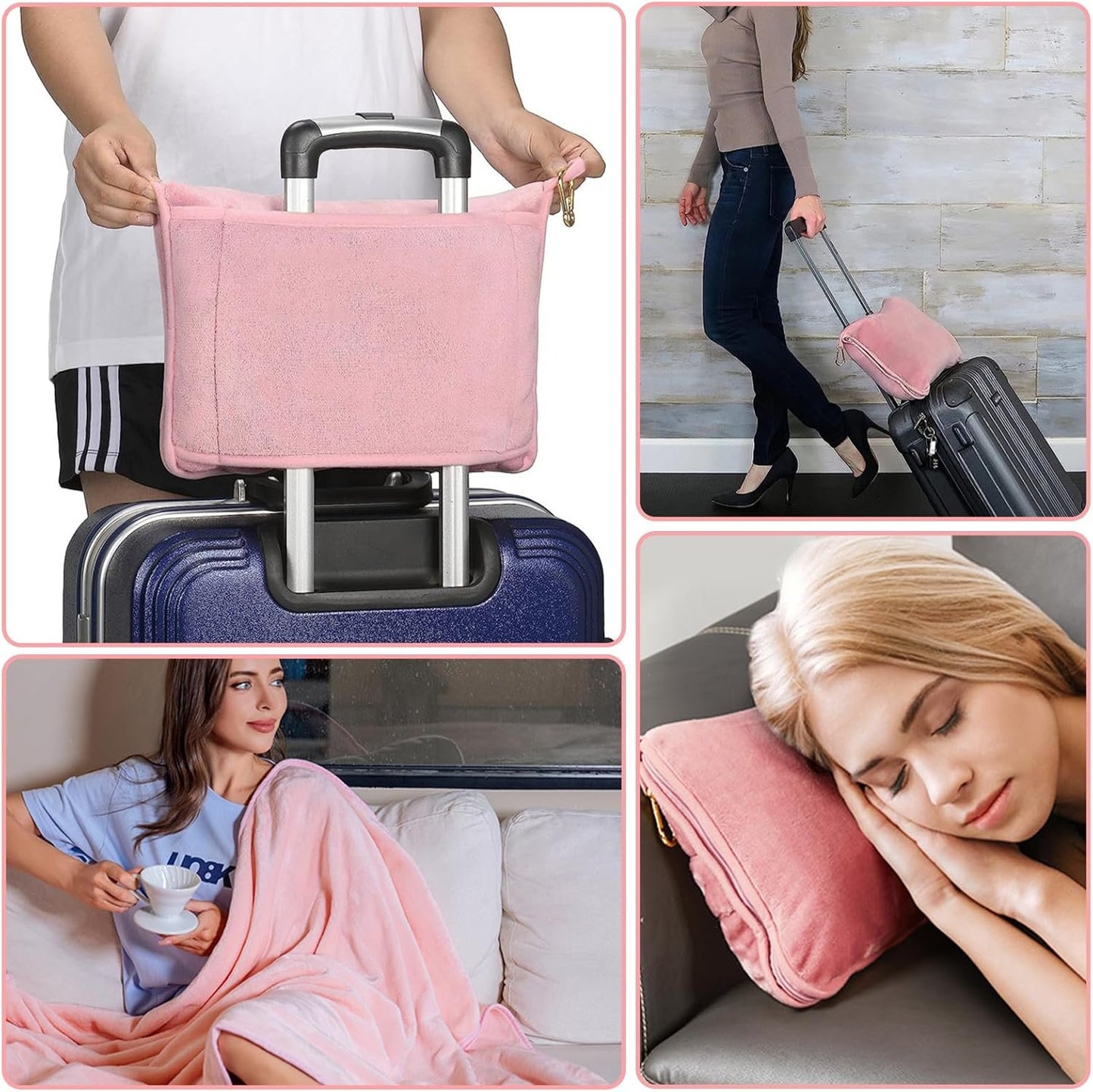 2 In 1 Travel Blanket Pillow, Portable Soft Travel Pillow Blanket, Folding Flannel Blanket for Airplane Car Long Trip, Multi-functional Travel Essentials, Comfortable Blanket for Outdoor Camping (GRY)