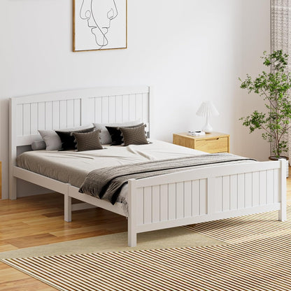 OIKITURE Queen Size Wooden Bed Frame Hampton-Style, Pinewood Bed Frame Platform with Bed Head and High Bed Leg - Compatible with Australian-Sized Mattresses, 211X161X94cm