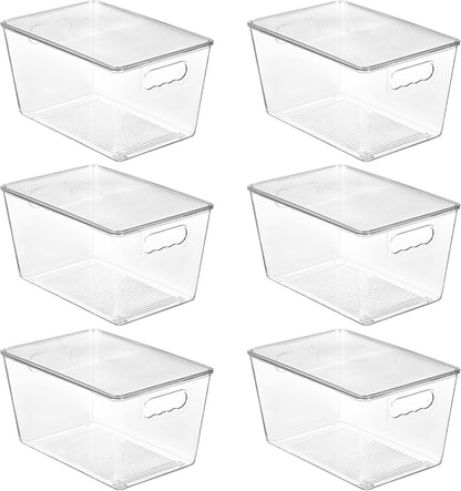 Vtopmart 6 Pack Clear Stackable Storage Bins with Lids, Large Plastic Containers with Handle for Pantry Organizer,Perfect for Bathroom,Cabinet,Kitchen,Fridge,Closet Organization