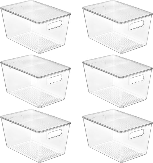 Vtopmart 6 Pack Clear Stackable Storage Bins with Lids, Large Plastic Containers with Handle for Pantry Organizer,Perfect for Bathroom,Cabinet,Kitchen,Fridge,Closet Organization