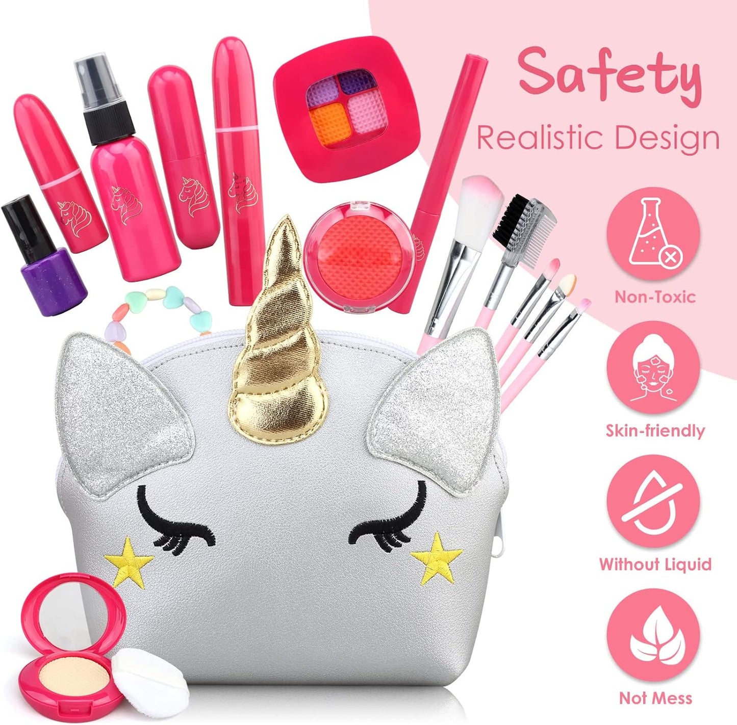 Woumserta Pretend Makeup for Toddlers, Fake Makeup for Kids, 26 Pack Play Makeup Toys for Little Girls Age 2 3 4 Christmas Birthday Gift