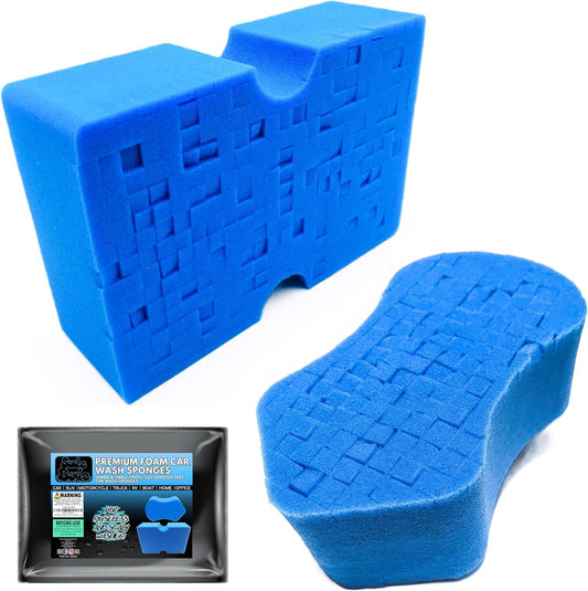 Sudz BudzÂ® Premium Grid Car Wash Sponge 2pc Jumbo/Ergonomic | Anti-Marring Sponge for Soap and Rinseless Washing | Soft, Scratch-Free, Durable Foam. Cross-Cut Sponges for Cleaning and Detailing