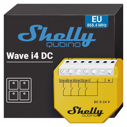 Shelly Qubino Wave i4 DC | Z-Wave 800 Series 4 Digital Input Control for Advanced Control of Low Power Actions | Home Automation | Extended Network Repeater