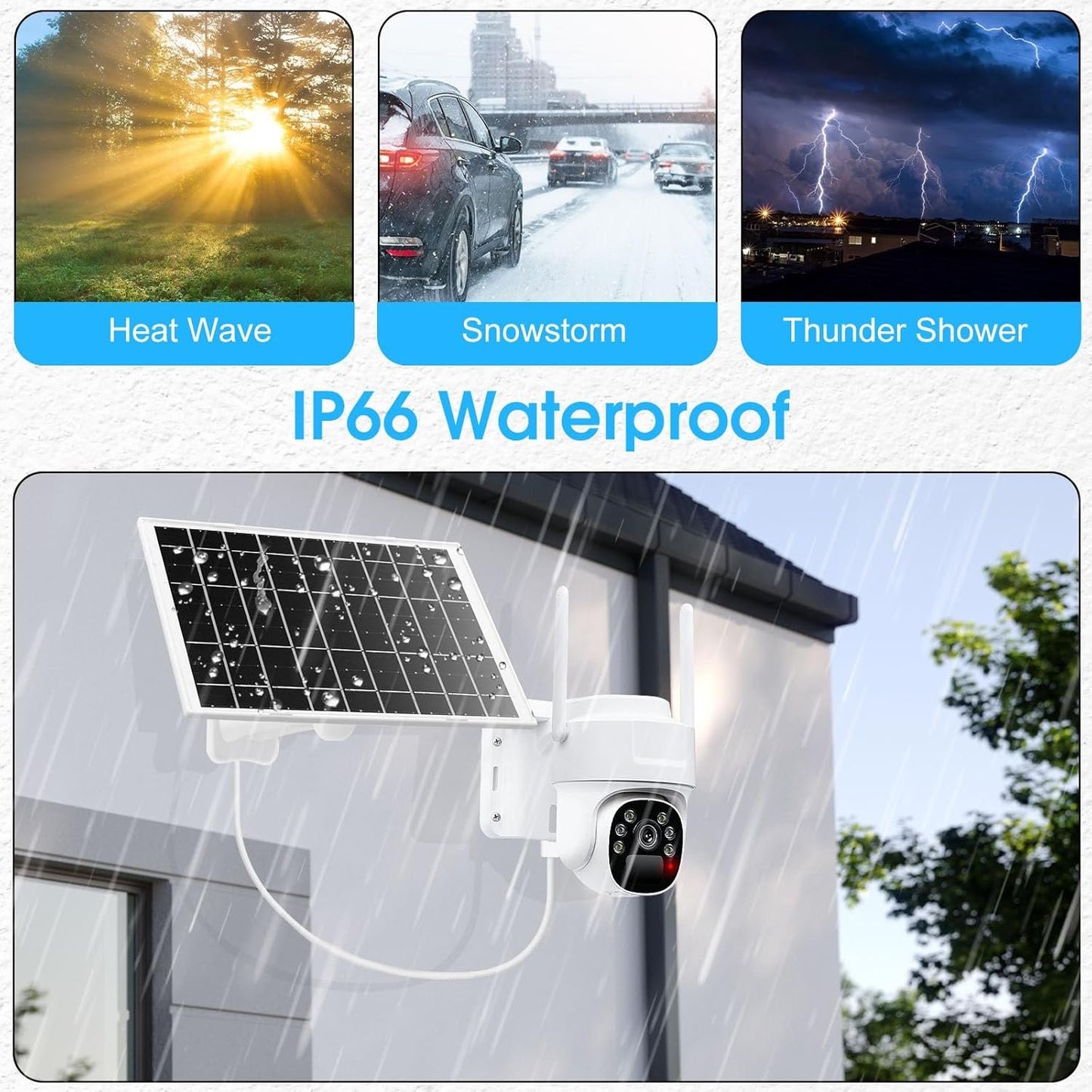 ADVWIN Solar Security Camera, Outdoor Wireless Home Surveillance with Colour Night Vision, PIR Motion Alarm, 2-Way Audio, 2.4G Wi-Fi