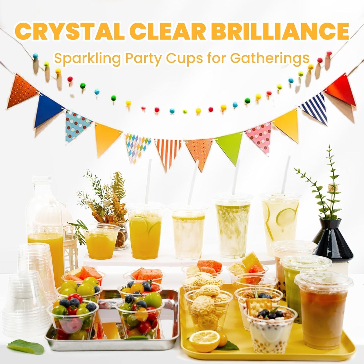 100Pcs 16 oz Plastic Cups with Lids and Straws, Disposable Clear Plastic Cups with Lids for Iced Coffee (16 oz)-Praty-Wedding-Celebration