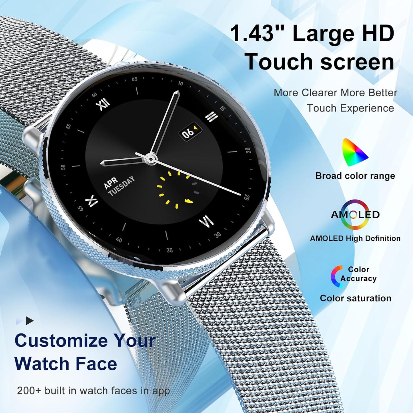 Smartwatch Men Women Fitness Watch: Bluetooth Call Answer Handsfree Waterproof Digital Smart Watch Tracker Heart Rate Monitor Pedometer Spo2 Calorie Sports for Android iOS Silver17