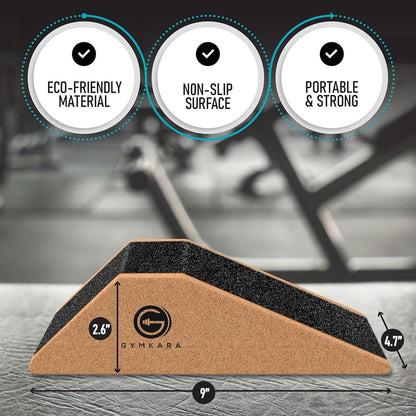 Gymkara Squat Wedge Block Cork 2 Pack - Non Slip Heel Elevated Squat Wedge and Calf Raise Block - Slant Board for Squats to Avoid Muscle Strain and Optimize Squat Form
