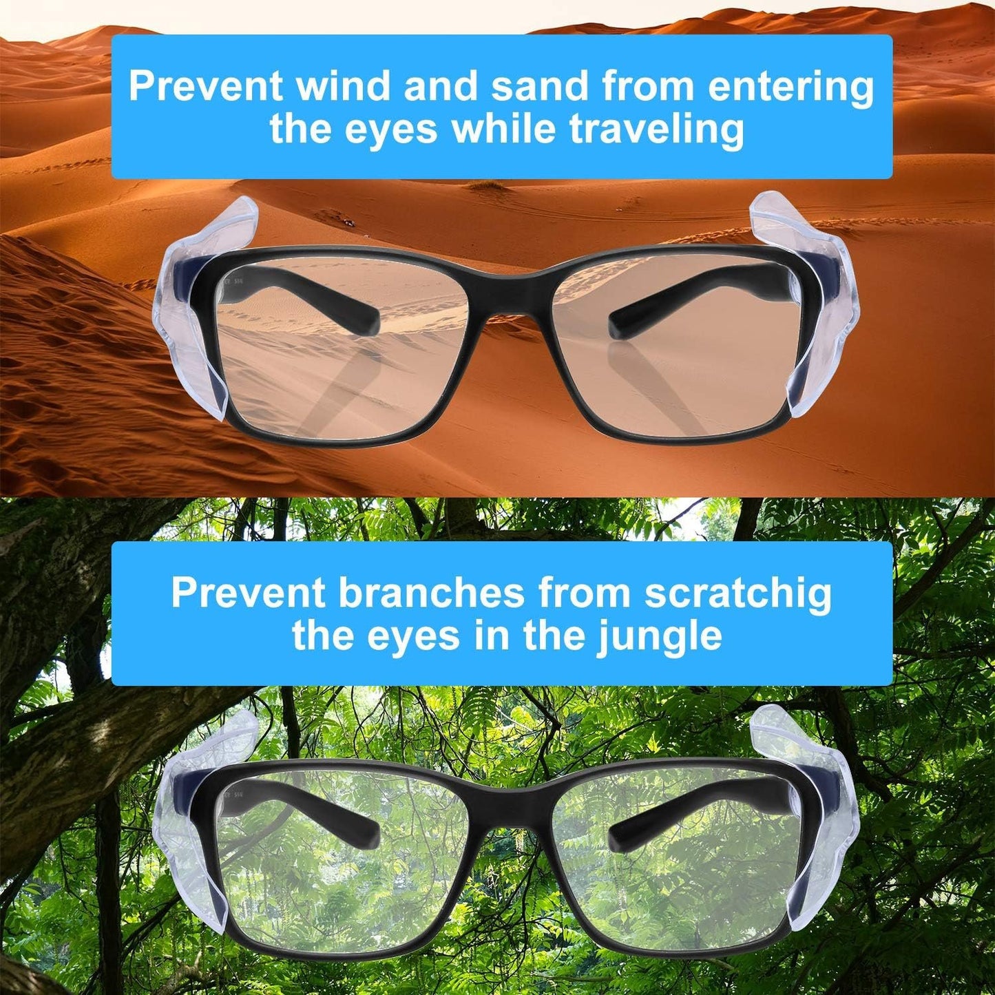 PMELCXD 8 Pairs Eye Glasses Side Shields Safety Eye Glasses Side Shields Slip Clear Flexible Slip On Shield Fits Small Medium Eyeglasses Added More Protection on Safety Glasses (Transparent and Black)
