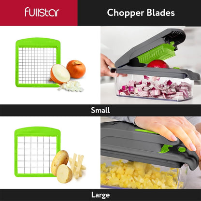 fullstar Vegetable Chopper Cutter - Spiralizer Slicer Dicer Onion Food Veggie Potato Fry Kitchen Gadgets Tools Slicer, Gray/Green, 7 in 1,(FSCH0116)