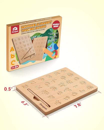 Coogam Wooden Letter Tracing Board Double-Sided, Alphabet 123 Numbers Cognition Montessori Early Learning STEM Preschool Toy 3 4 5 Years Old Kids