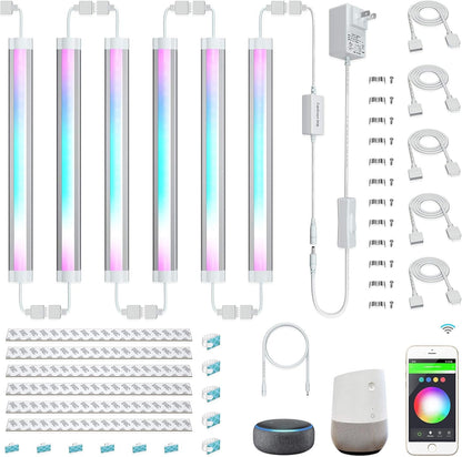 LED Smart Under Cabinet Ligts RGB Multi Color Compatible with Alexa, Google Home Voice Controlled Under Counter Strip Light App Control (6 Lights Bar Kit)
