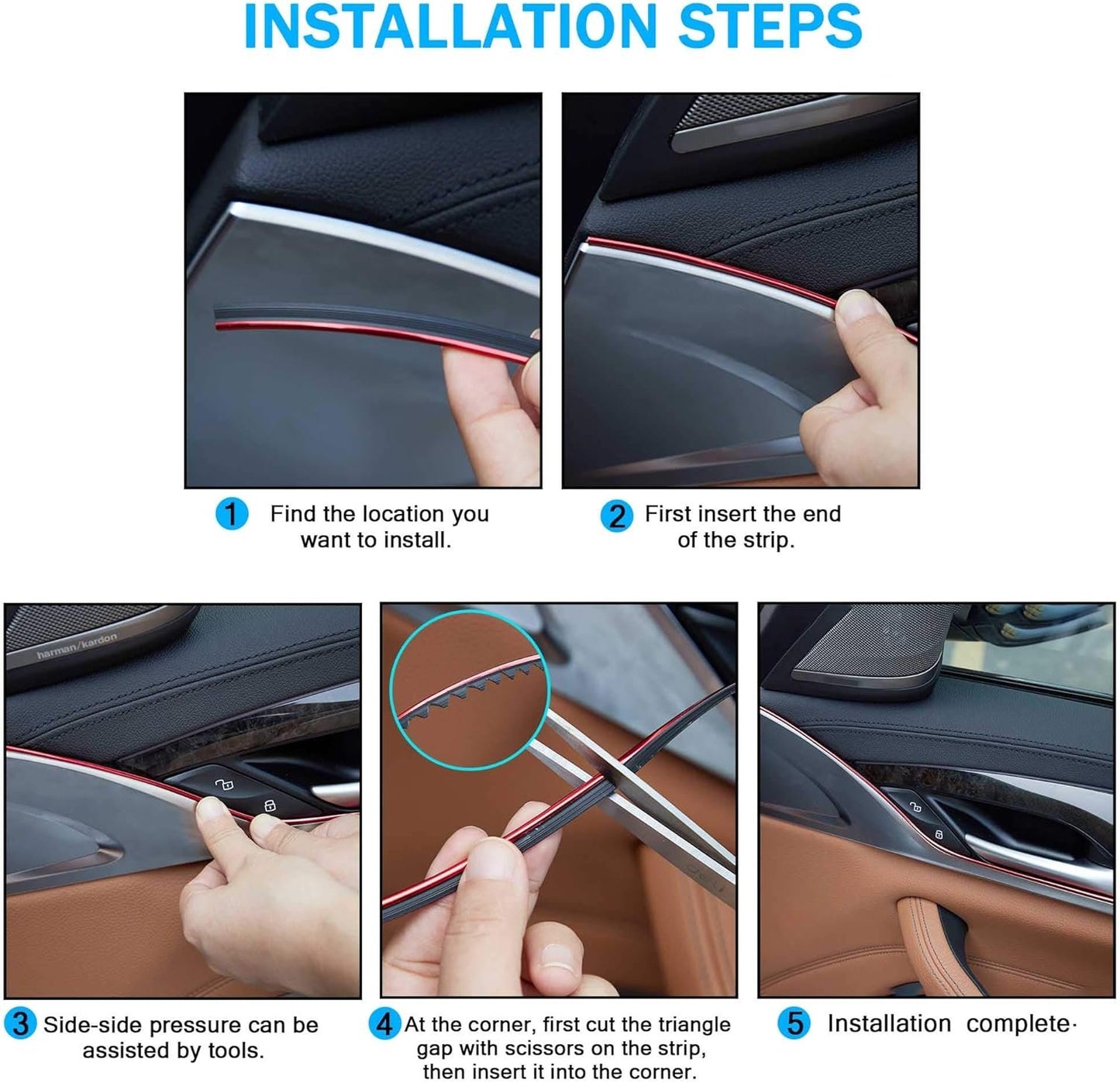 TOMALL Car Interior Moulding Strip Car Decorative Filler Insert Strips 5M(16ft) Flexible Electroplating Decoration Styling Dashboard Accessories with Installing Tool (Red)