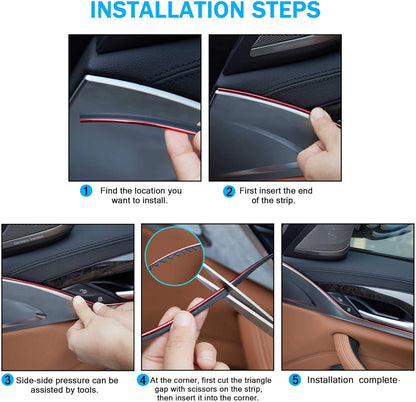 TOMALL Car Interior Moulding Strip Car Decorative Filler Insert Strips 5M(16ft) Flexible Electroplating Decoration Styling Dashboard Accessories with Installing Tool (Red)